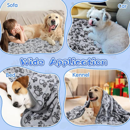 Paws Pattern Pet Blanket - Soft Fluffy Travel Mat & Bed for Cats and Dogs - BeeTrendyShop.COM