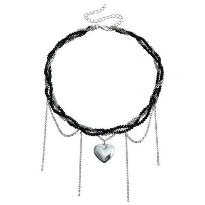 Y2K Heart Pendant Multilayer Choker Necklace – Glass & Zinc Alloy Women’s Jewelry
