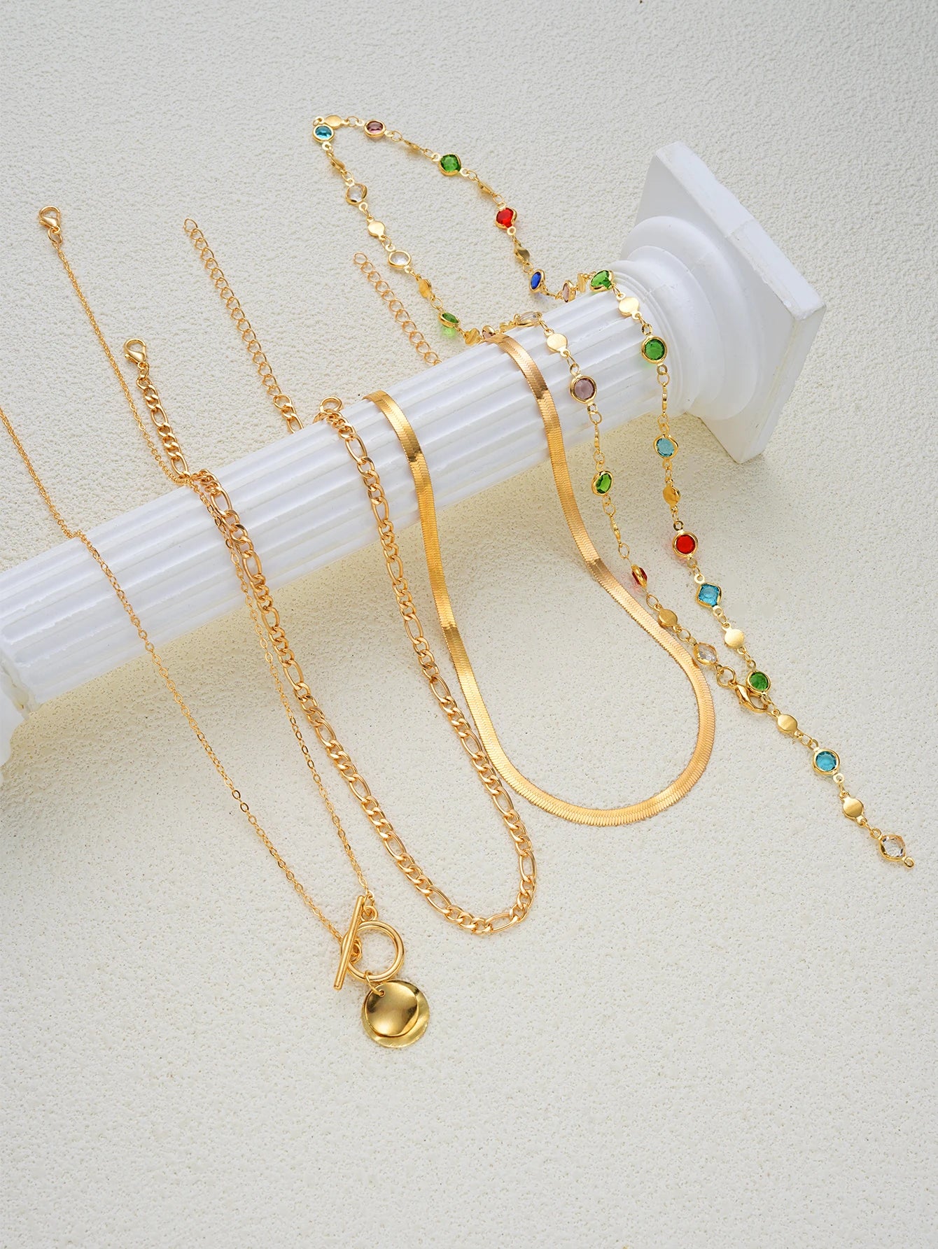 Vintage Gemstone Layered Necklace Set (3/4 -Piece)