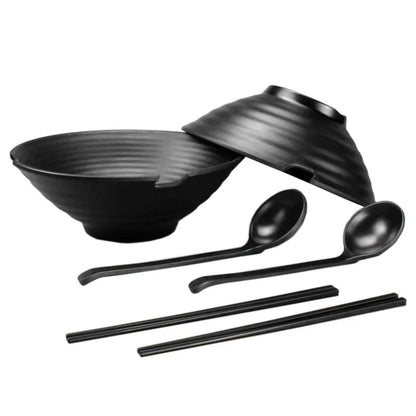 Japanese Noodle Bowl with Spoon Set – Retro Dinnerware for Ramen, Rice & Soup