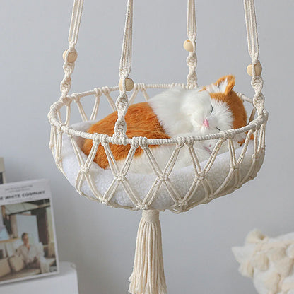 Bohemian Handmade Cat Hammock - 40cm Macrame Cotton Rope Swing - BeeTrendyShop.COM