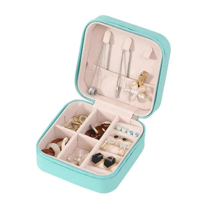 Portable Mini Leather Jewelry Travel Organizer Box – Earrings, Rings & Necklace Case