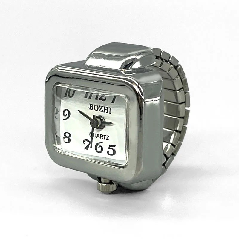 Vintage Punk Finger Watch Mini Elastic Strap Alloy Watches Couple Rings Jewelry Clock Retro Roman Quartz Watch Rings Women Men - BeeTrendyShop.COM