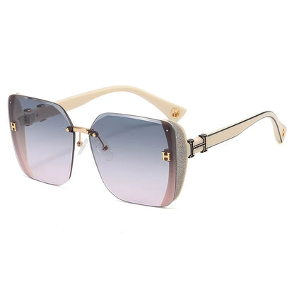 Frameless Oversized Square Sunglasses – Gradient UV400 Lightweight Women's Fashion