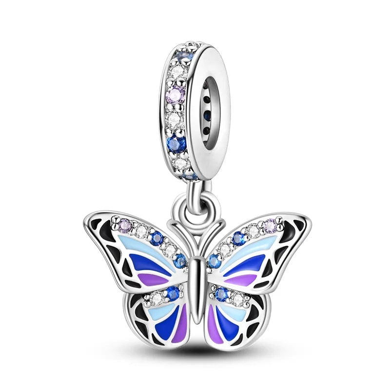 925 Silver Plating Colorful Butterfly Insect Animal Charms Beads Sparkling Zircon Fit Qikaola 925 Original Bracelets DIY Jewelry