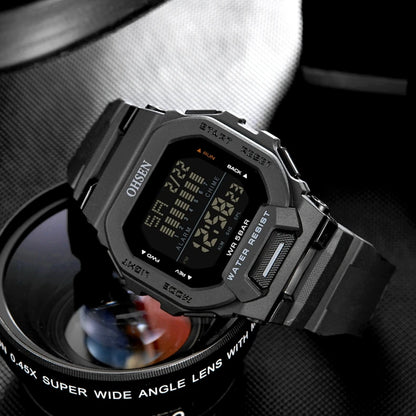 Men's Outdoor Tactical Digital Watch – Green Silicone, Waterproof, Big Dial, Sport Wristwatch