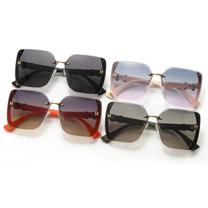 Frameless Oversized Square Sunglasses – Gradient UV400 Lightweight Women's Fashion