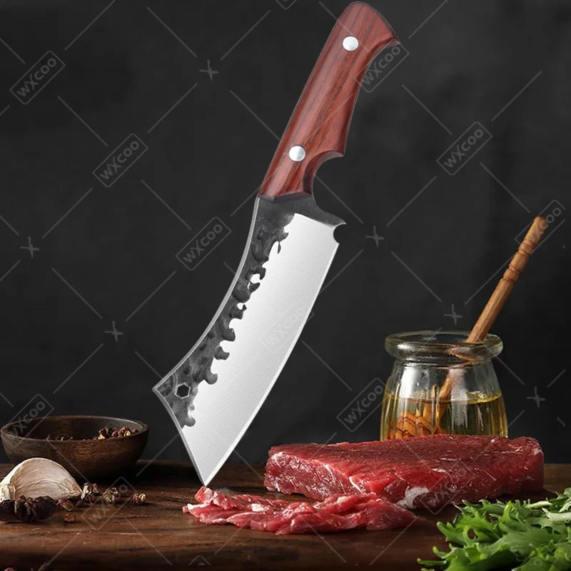 WXCOO Hand Forged Butcher Knife – High Carbon Steel BBQ & Meat Cutting Chef Knife