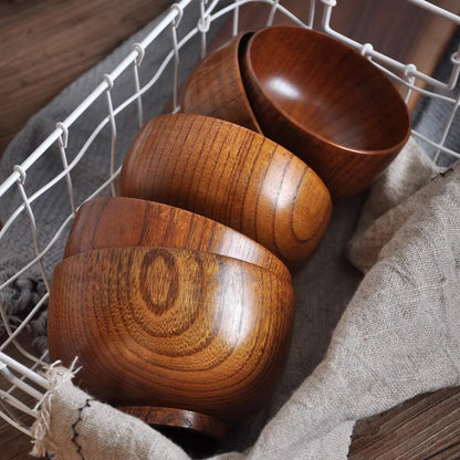 Japanese Jujube Wood Soup & Rice Bowl – Solid Wood Salad Bowl for Children, Baby & Adults