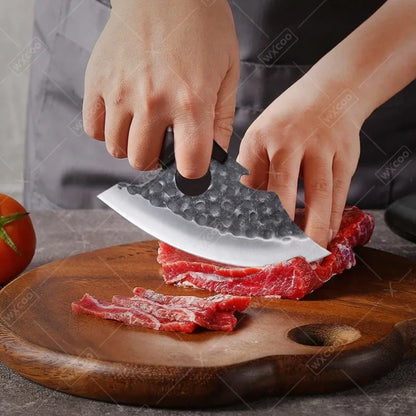 WXCOO Hand Forged Butcher Knife – High Carbon Steel BBQ & Meat Cutting Chef Knife