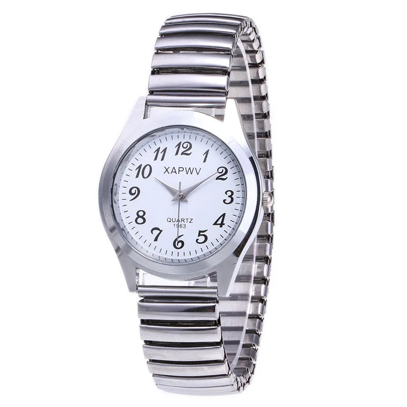 Classic Large Dial Elastic Quartz Fashionable Couple Watch Spring Steel Band Retro Large Digital Student Elderly Watches - BeeTrendyShop.COM