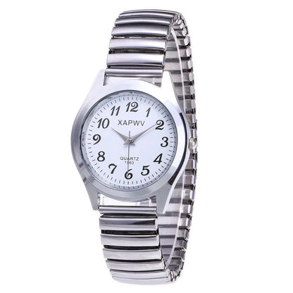 Classic Large Dial Elastic Quartz Fashionable Couple Watch Spring Steel Band Retro Large Digital Student Elderly Watches - BeeTrendyShop.COM