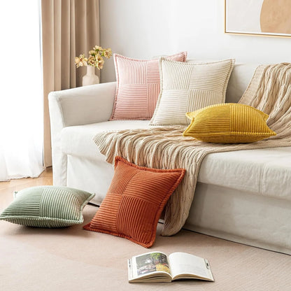 Corduroy Striped Throw Cushion Cover 45x45cm – Splicing Pillowcase for Sofa, Bed & Living Room