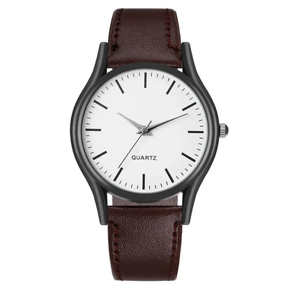 Wristwatch with brown leather strap and white face on a white background