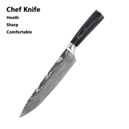 Chef Knife Set – Laser Damascus Pattern Japanese Santoku, Cleaver & Utility Knives (1-10pcs)