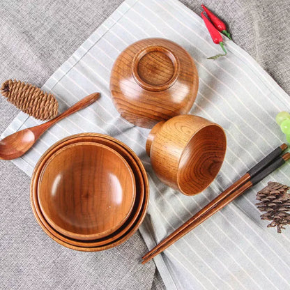 Japanese Jujube Wood Soup & Rice Bowl – Solid Wood Salad Bowl for Children, Baby & Adults