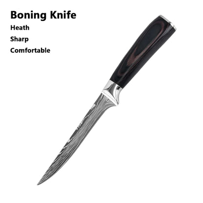 Chef Knife Set – Laser Damascus Pattern Japanese Santoku, Cleaver & Utility Knives (1-10pcs)