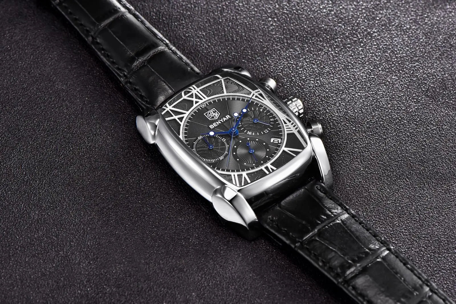 Relogio Masculino Mens Watches Top Luxury Brand BENYAR Chronograph Leather Quartz Watch Men Military Sport Rectangle Wristwatch - BeeTrendyShop.COM