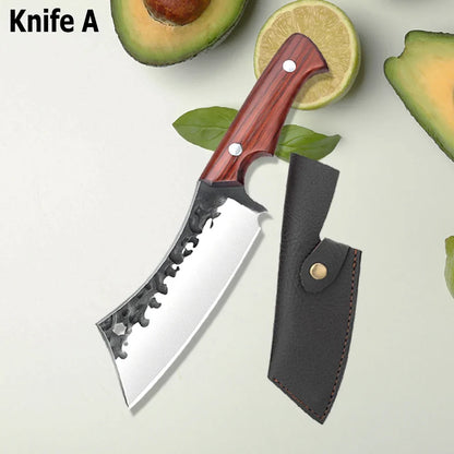 WXCOO Hand Forged Butcher Knife – High Carbon Steel BBQ & Meat Cutting Chef Knife