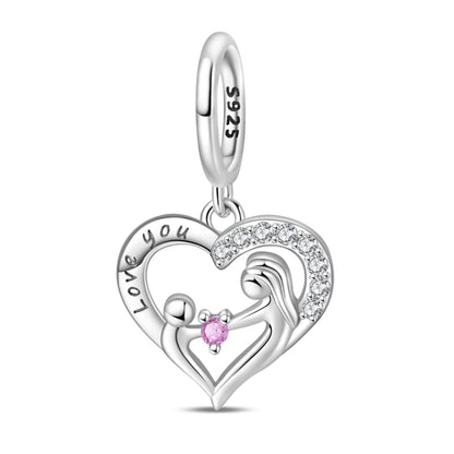 925 Sterling Silver Mom & Daughter Heart Charm – Mother's Day DIY Jewelry