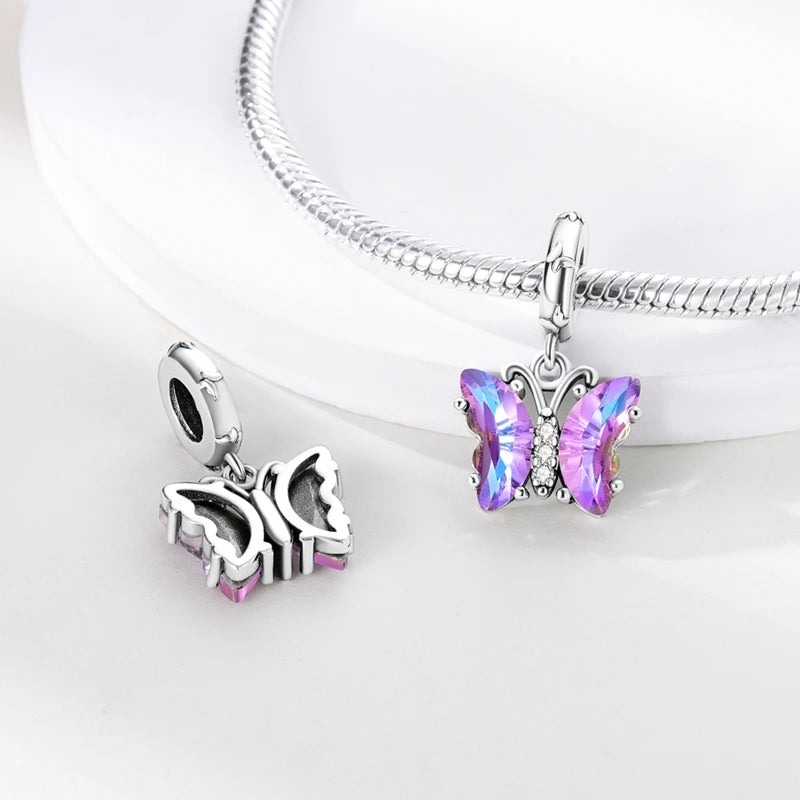 925 Silver Plating Colorful Butterfly Insect Animal Charms Beads Sparkling Zircon Fit Qikaola 925 Original Bracelets DIY Jewelry
