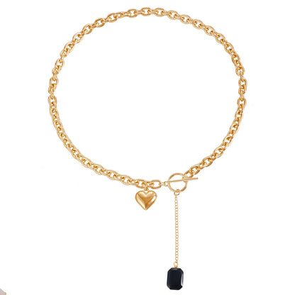Y2K Heart Pendant Multilayer Choker Necklace – Glass & Zinc Alloy Women’s Jewelry