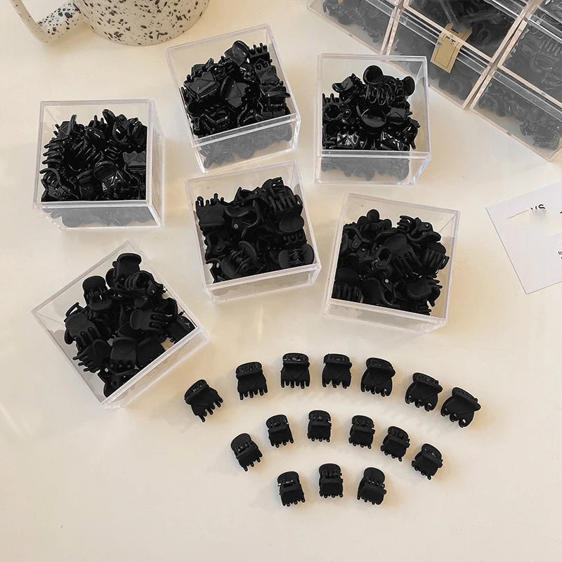 Mini Hair Claw Clips – Black Plastic Hairpins for Women, Girls & Kids