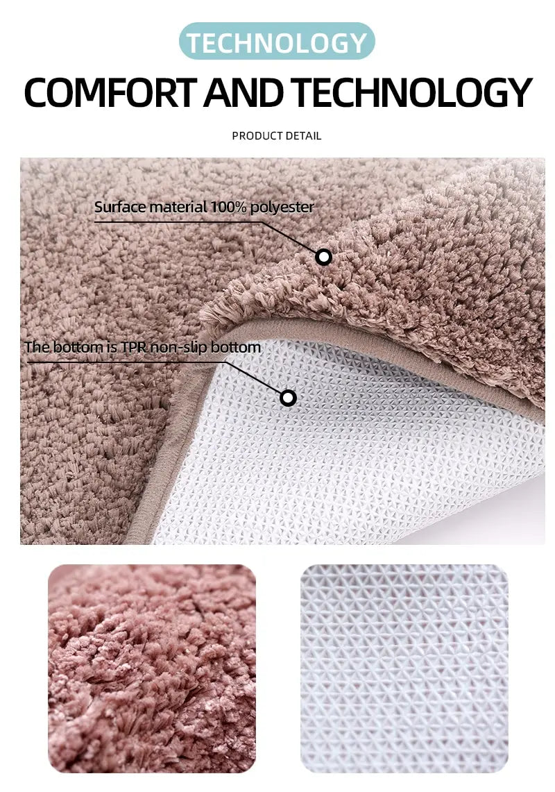 Modern Minimalist Solid Color Floor Mat, Square Long Plush, Thickened Absorbent Carpet, Bathroom Door Mat, Non Slip Mat - BeeTrendyShop.COM