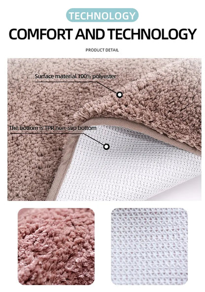 Modern Minimalist Solid Color Floor Mat, Square Long Plush, Thickened Absorbent Carpet, Bathroom Door Mat, Non Slip Mat - BeeTrendyShop.COM