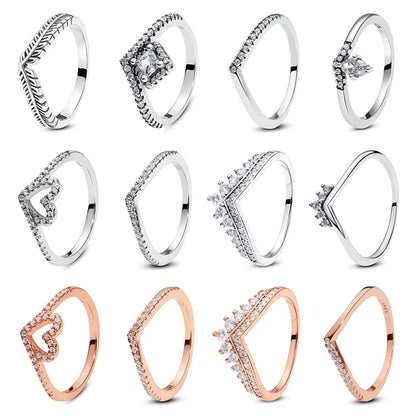 925 Sterling Silver Love Heart Crown Ring – Rose Gold Engagement Jewelry