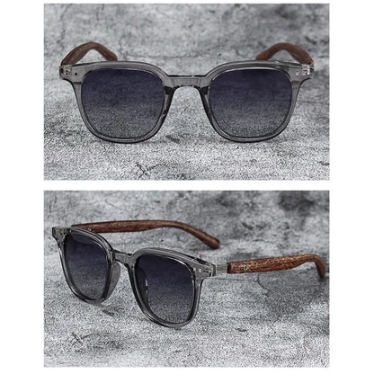 Retro Wood Grain Sunglasses – UV400 Square Frame for Men & Women