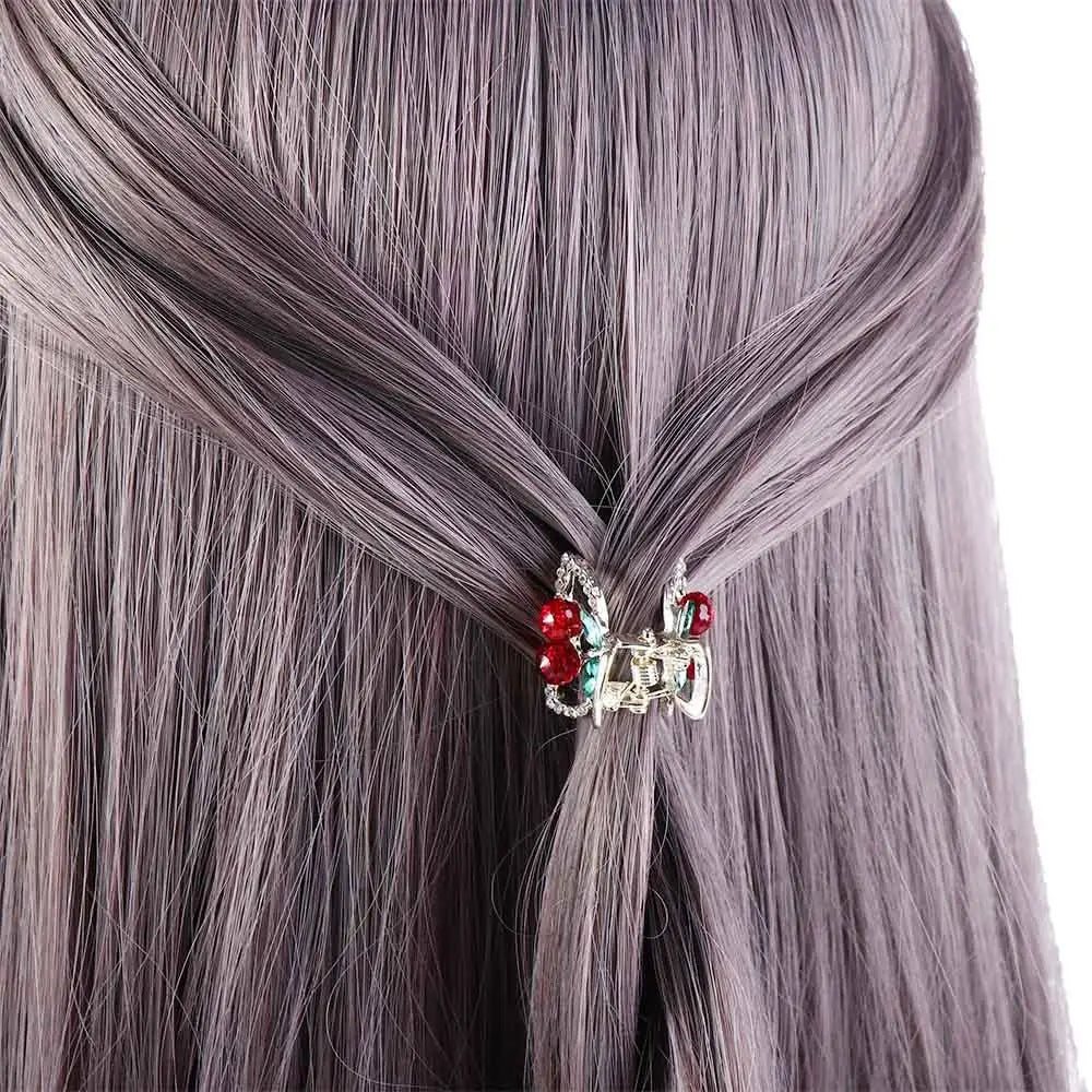 Mini Rhinestone Cherry Hair Claw Clip – Korean Style Sparkle Hairpin for Women