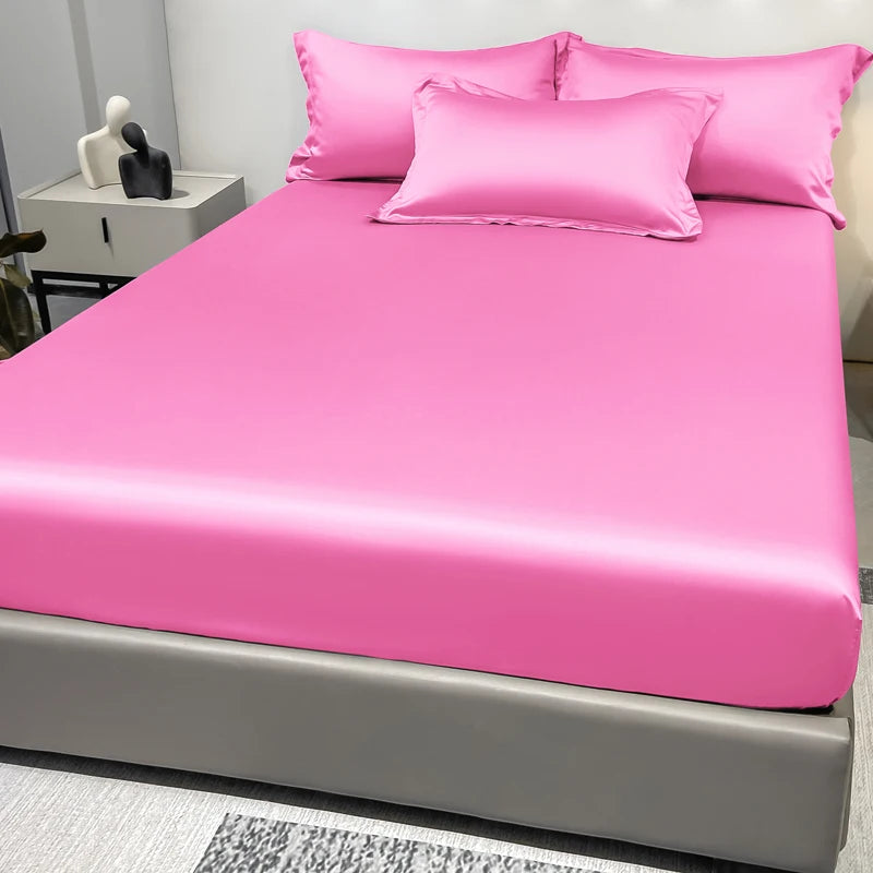 Modern Satin Ice Silk Solid Color Fitted Sheet – Smooth Bedroom Bedspread (Excluding Pillowcases)