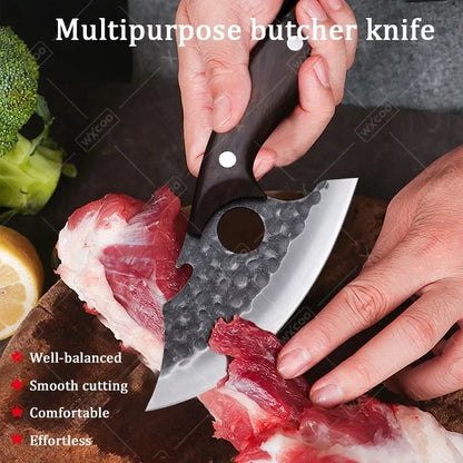 WXCOO Hand Forged Butcher Knife – High Carbon Steel BBQ & Meat Cutting Chef Knife