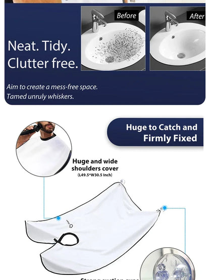 Men's Shaving Apron Beard Catcher Bib 110x70cm – Waterproof Cape with Suction Cups