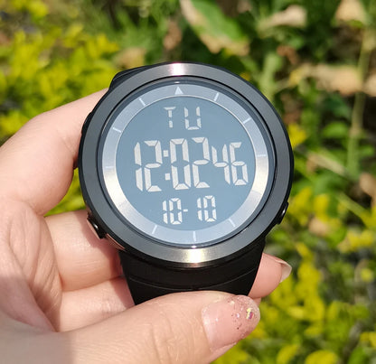 Men's Tactical Digital Watch – 50M Diving, Black LED Military, Alarm & Stopwatch