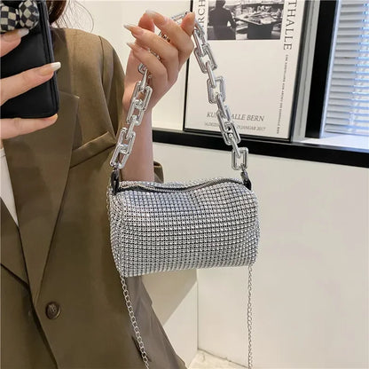 Allover Rhinestone Bucket Bag, Glitter Chain Prom Purse, Women's Mini Crossbody Bag - BeeTrendyShop.COM