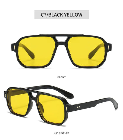 Retro Double Bridge Square Sunglasses – Luxury Rivet Design UV400 Unisex