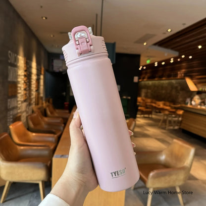 Thermal Water Bottle with Straw 600/750ML – Stainless Steel Hot & Cold Mug
