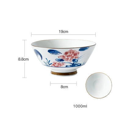 7.5-Inch Japanese Hat-Style Retro Ceramic Ramen Bowl – Fruit, Vegetable & Salad Noodle Holder