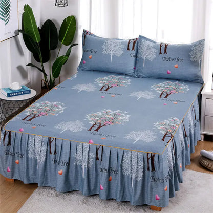 Flower Bedspread Non-Slip Bed Sheet Set – Soft Home Bedding Cover for King & Queen Size (1.5M/1.8M/2M)