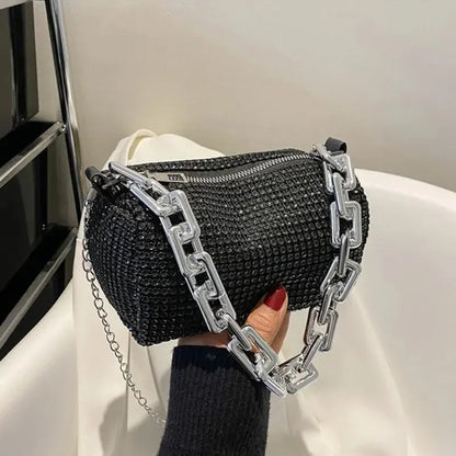 Allover Rhinestone Bucket Bag, Glitter Chain Prom Purse, Women's Mini Crossbody Bag - BeeTrendyShop.COM