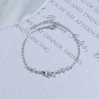 VENTFILLE 925 Silver Diamond Butterfly Bracelet – Adjustable Flower Jewelry for Women