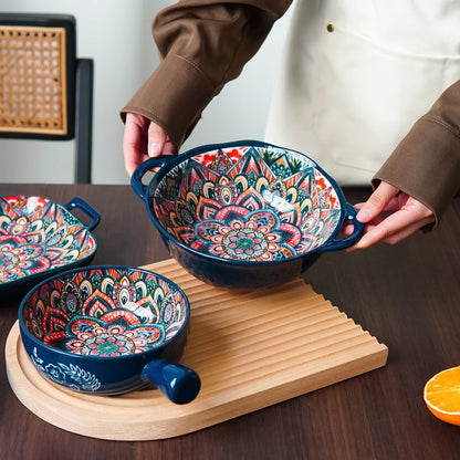 Bohemian Ceramic Tableware Set – Unique Floral Pattern Serving Plate for Home, Camping & Restaurant