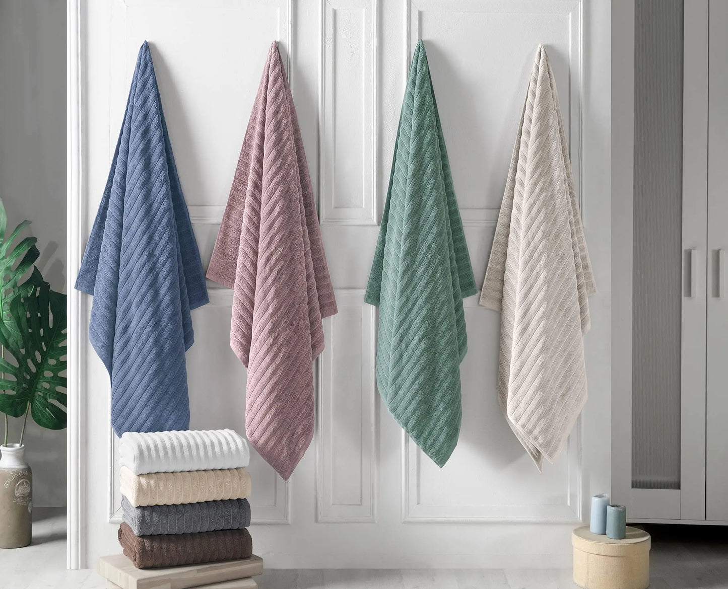 Classic Turkish Towel, Extra Large, Premium Cotton Bath,Thick and Absorbent,Quick-Dry,Ribbed, Luxury Bathroom Towels, 27x55 Inch