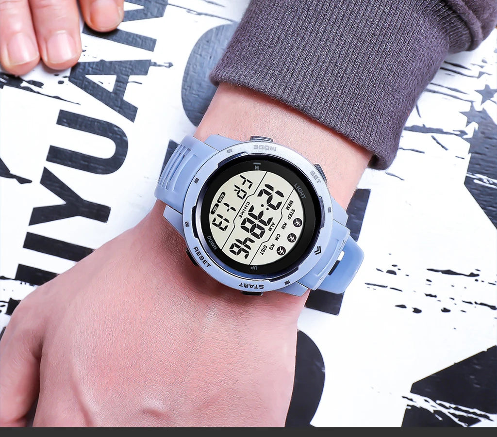 Digital Watches Men Men Numbers Sport Watch 5ATM Waterproof Back Light Round Screen Digital Multifunction Alarm Swimming