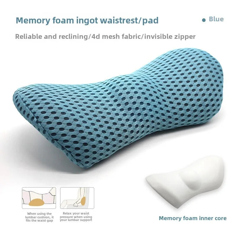 Breathable Memory Foam Lumbar Support Cushion – Car Seat, Bed & Office Waist Pillow