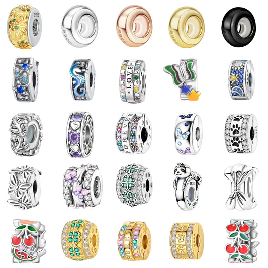 925 Sterling Silver Colorful Butterfly Cherry Flower Fashions Beads Clip Charm for Original DIY Bracelet Fine Jewellery