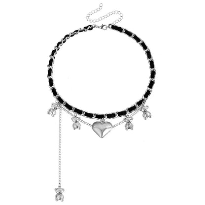 Y2K Heart Pendant Multilayer Choker Necklace – Glass & Zinc Alloy Women’s Jewelry