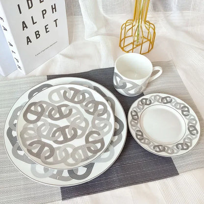 European Modern Bone China Ceramic Steak Plate – Fresh Tableware Cup & Plate Set